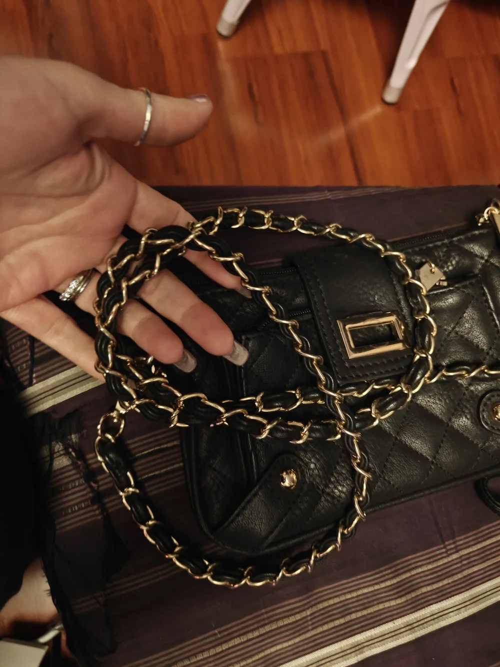 Charming Charlie Black Quilted & Pebbled Crossbody Duo with Gold Hardware